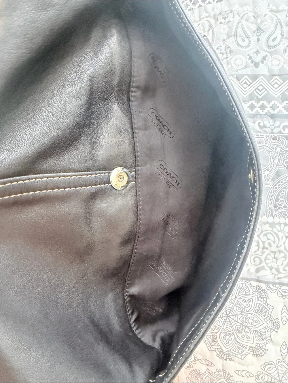 Coach Black Leather Messenger Bag with Contrast Stitching